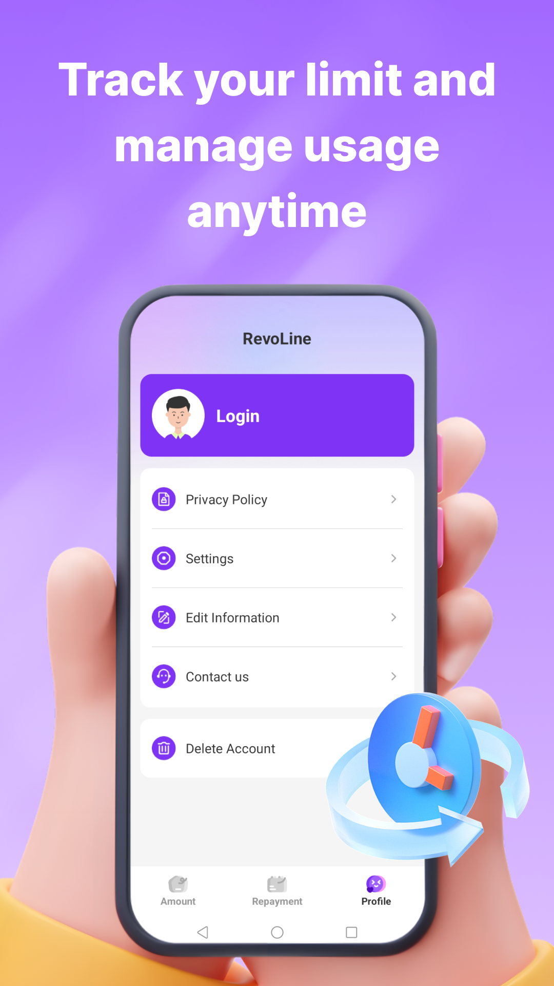 App screen: account and support